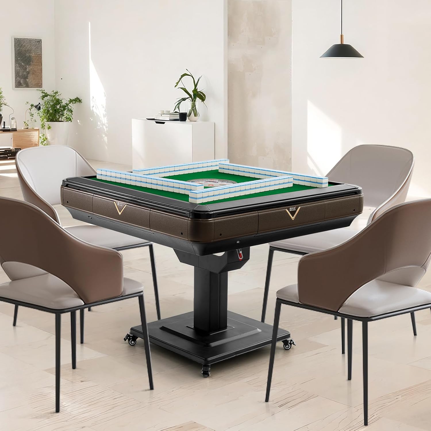 Folding Automatic Mahjong Table with Wheels, 2 Sets of Tiles B455