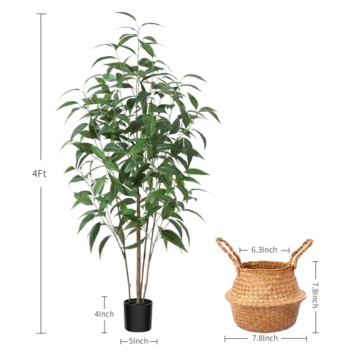 Artificial Eucalyptus Tree 4Ft Fake Plant in Pot for Indoor Outdoor Decor J861