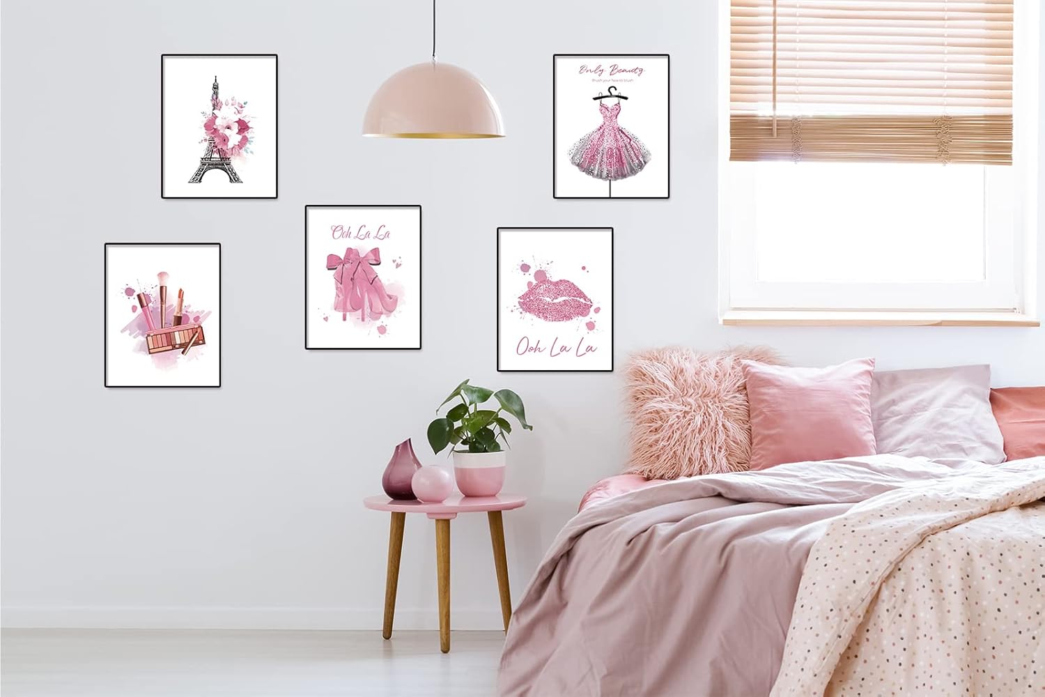 DRBLUEB Pink Flower Perfume Paris Wall Art Prints Set of 9 Unframed Y743571