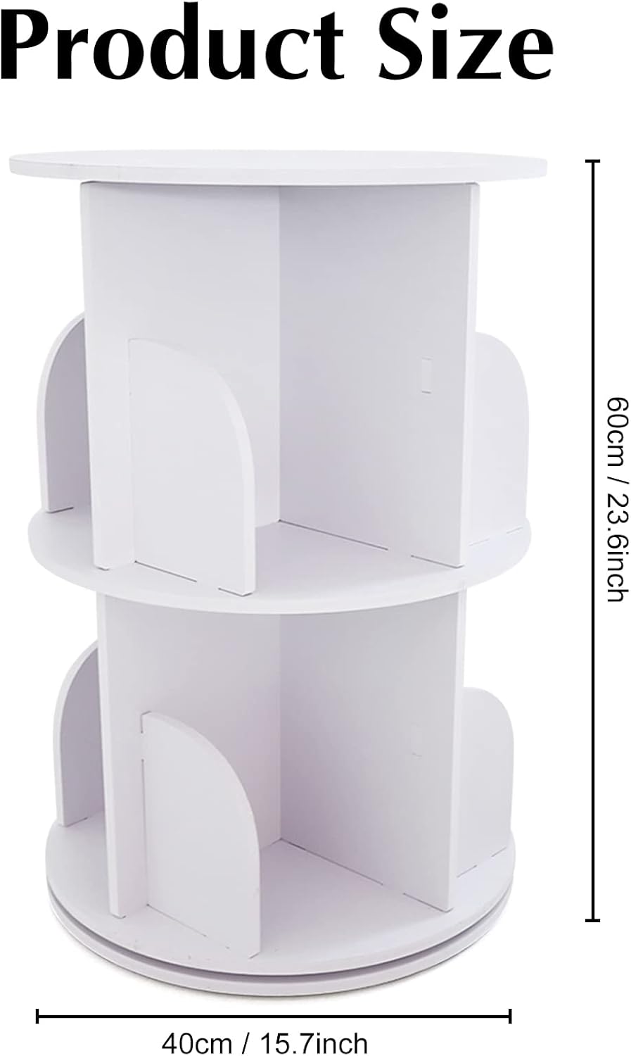Rotating Bookshelf 2 Tiers Freestanding Storage Shelf, White A892