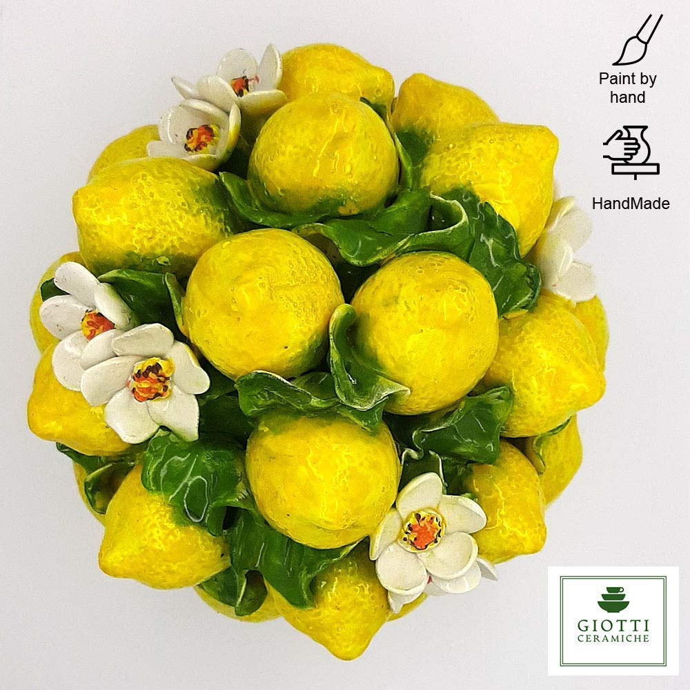 Italian Ceramic Lemon Centerpiece for Dining Table - 9 Inch Handmade Decor R85336