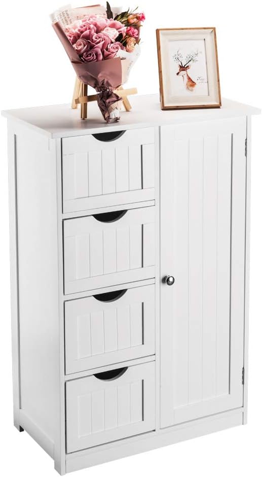 Bathroom Floor Cabinet with 4 Drawers and Single Door, White G477319