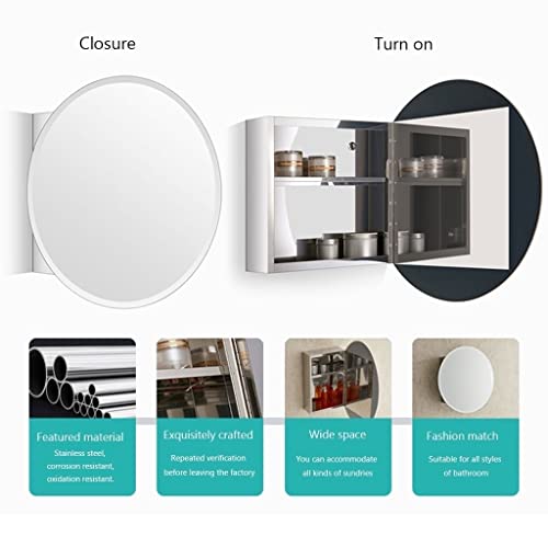 White Round Bathroom Mirror Cabinet with Storage, 63x12x63cm F498