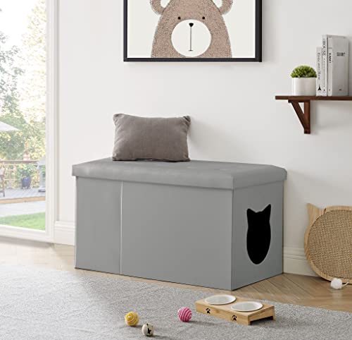 Cat Litter Box Enclosure Hidden Bench Ottoman Grey A121