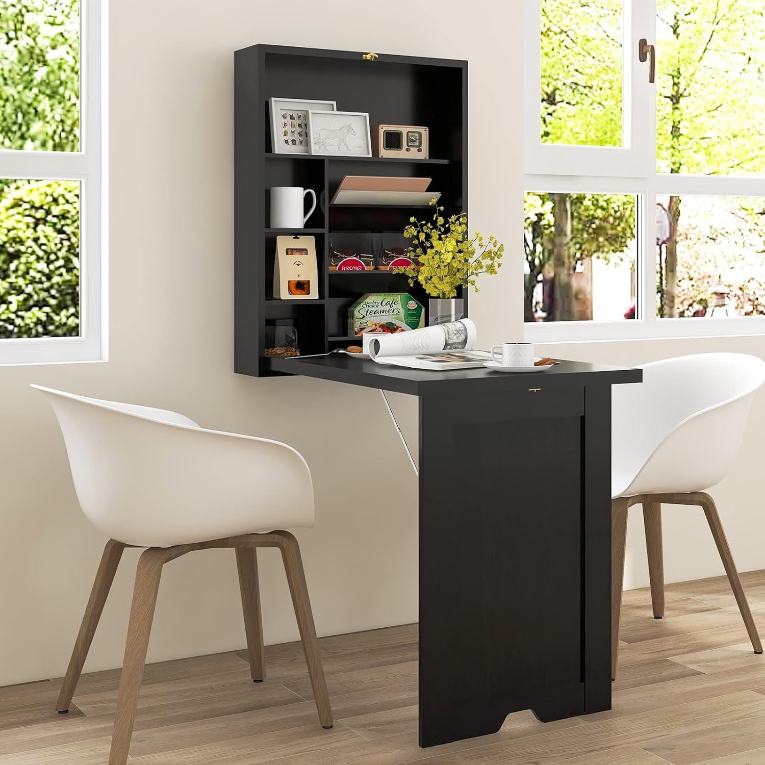 Wall Mounted Desk with Storage Shelves for Home Office, Black S5875