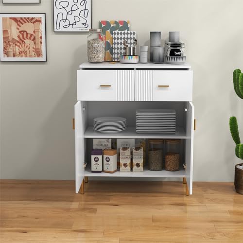 2 Door Sideboard Floor Storage Cabinet with Drawers, White L556