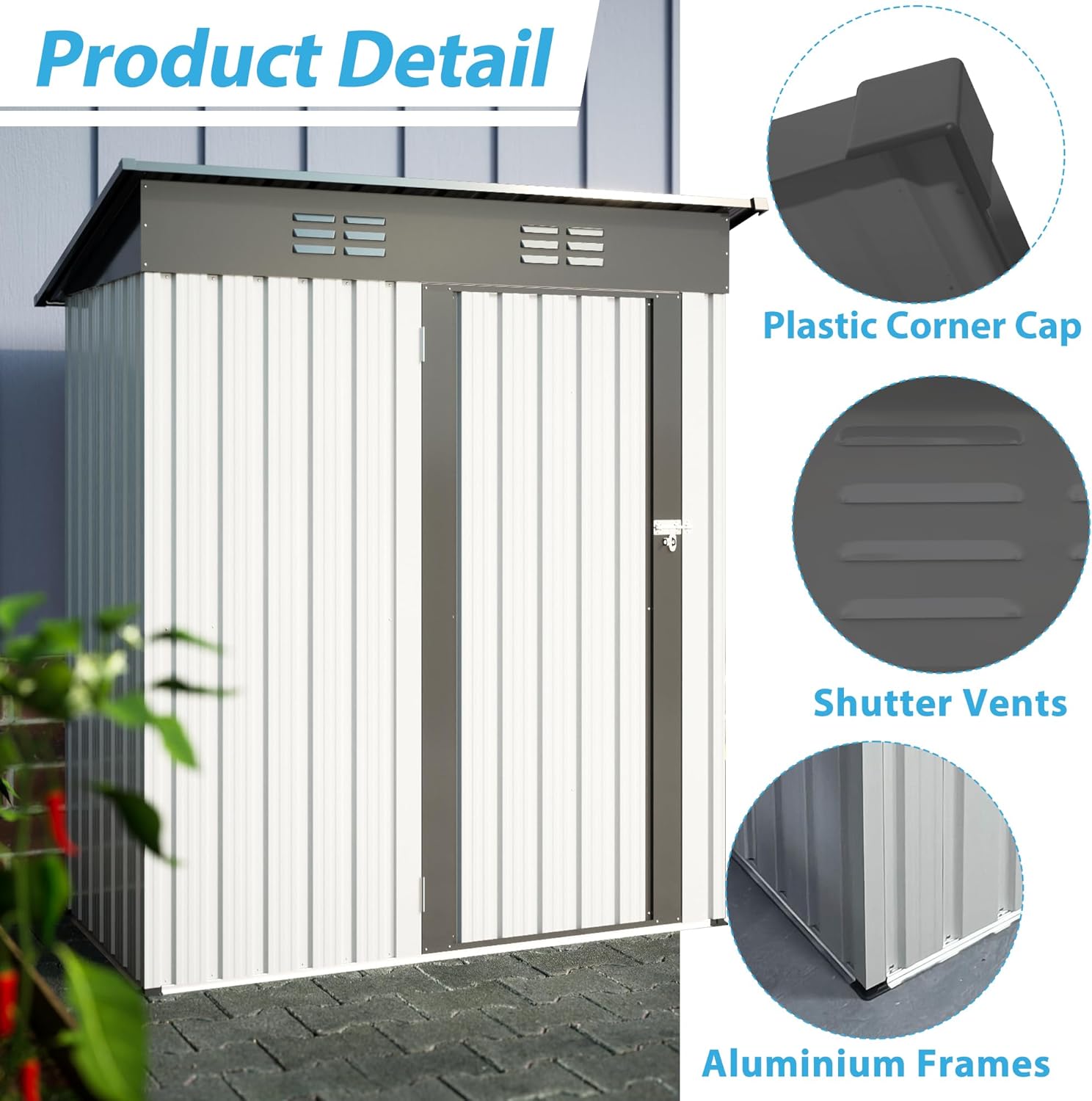 Metal Storage Shed 5x3 FT Outdoor Garden Cabinet with Lockable Doors V2911