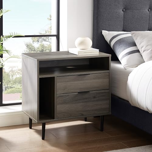 Walker Edison Modern Wood Nightstand with Drawer and Shelf, 25 Inch, Slate Grey V68603