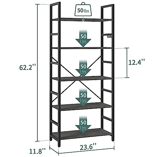 Yoobure 5 Tier Bookshelf Tall Modern Bookcase for Books, White T904929