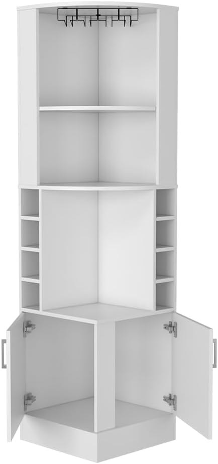 71.1" Tall Corner Bar Storage Cabinet Farmhouse Wine Bar Cabinet Station Wine Rack for Liquor Glasses, Kitchen Pantry Whiskey Cabinet Coffee Home Bar Cabinet, 18.4x19.4x71.1in-White Finish