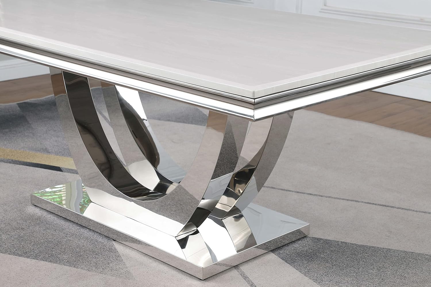 Coaster Home Furnishings Kerwin Rectangular Faux Marble Dining Table, White and Chrome N40979