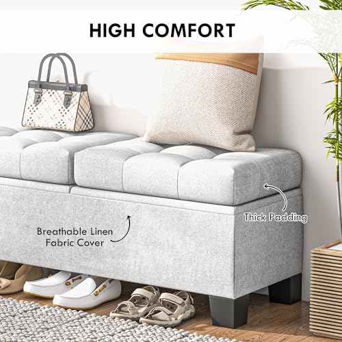 HOMCOM 46" Storage Ottoman Bench, Upholstered with Steel Frame, Gray Z949