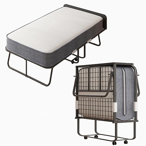 Folding Bed with Mattress for Adults, Twin Size, Metal Frame T61630