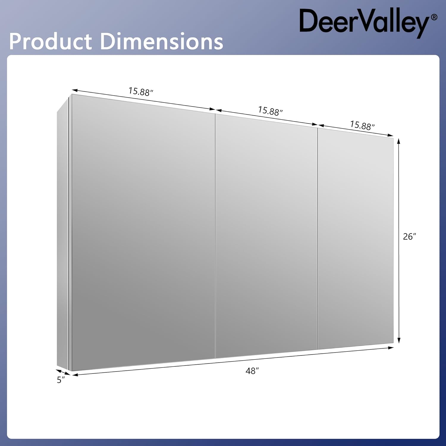 DeerValley 48 inch Aluminum 3 Door Frameless Wall Mount Medicine Cabinet with Mirror S776