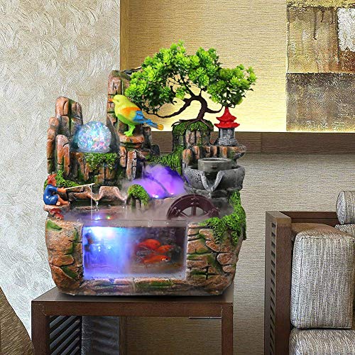 20" Flower Vase Style Bonsai Waterfall Fountain Tabletop Decorative Waterfall with LED Lights and Atomizer, Desktop Water Fountains for Living Room, Cafe Or Office