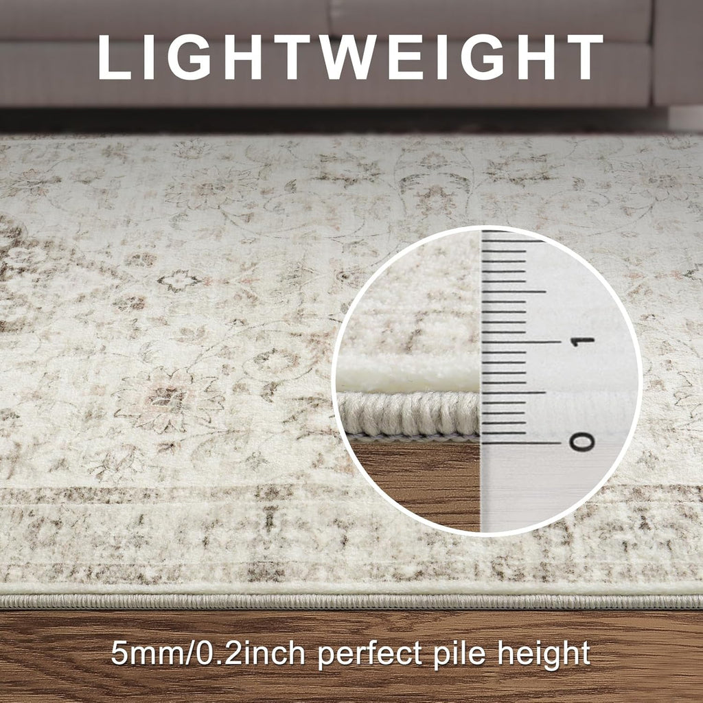 LIVEBOX Machine Washable Area Rug 8x10 Non-Slip Retro Medallion Taupe K3551