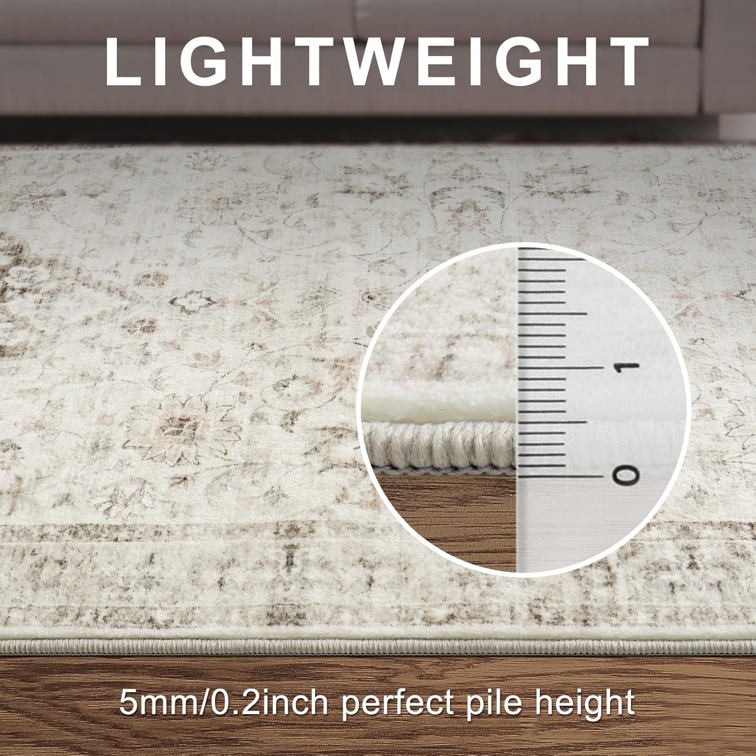 LIVEBOX Machine Washable Area Rug 8x10 Non-Slip Retro Medallion Taupe K3551