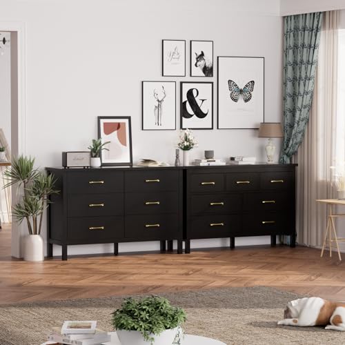 7 Drawer Dresser White with Gold Handles for Bedroom R89792