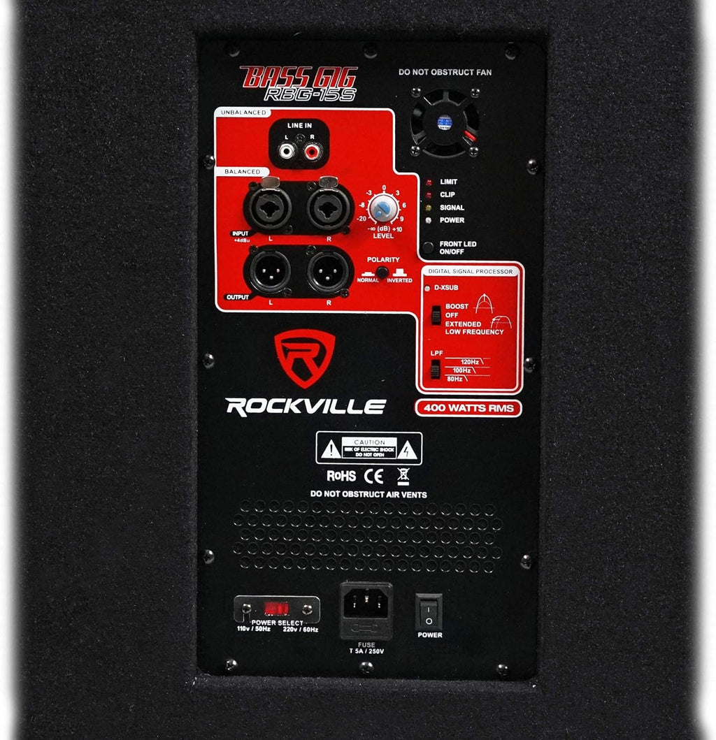 Rockville RBG15S 15" 1600W Active Powered PA Subwoofer with Steel Casters R81685