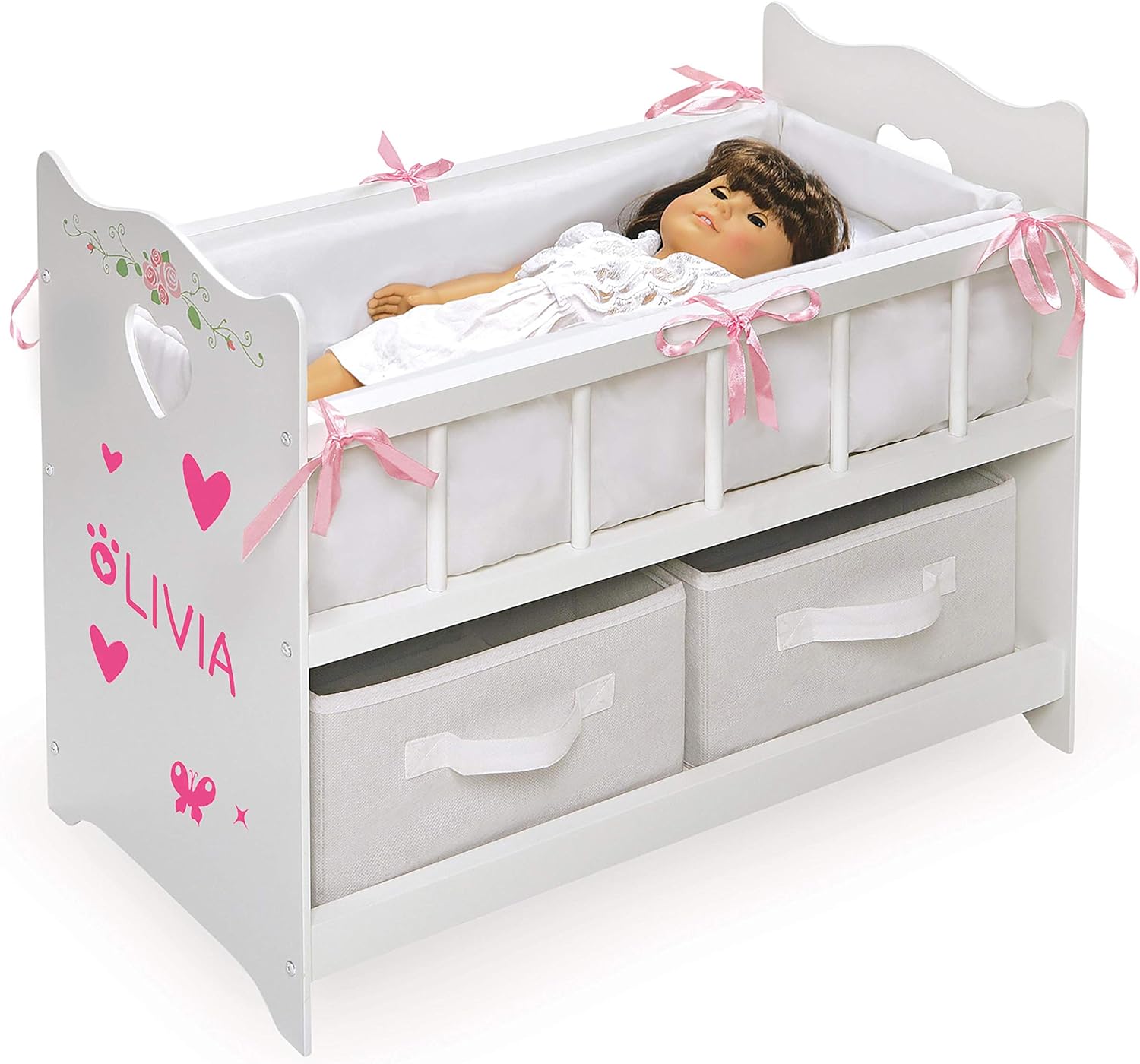 Badger Basket Toy Doll Bed with White Bedding for 20 inch Dolls C1977