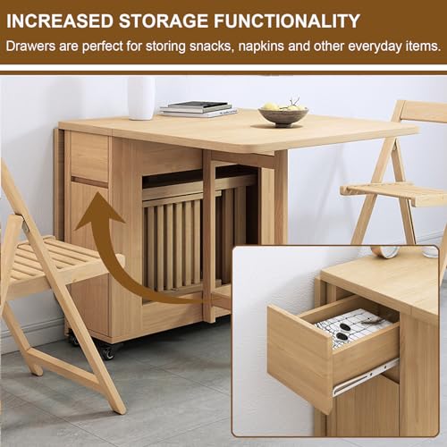 Folding Dining Table with 4-6 Chairs, Extendable Drop Leaf Farmhouse Wood Kitchen Table Set C769624