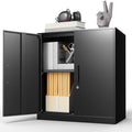 Metal Wall Cabinets with 1 Adjustable Shelf and 2 Doors,Steel Wall Mounted Storage Cabinet with Lock,Garage Cabinet Upper for Basement,Home,Warehouse, (Black&Grey,27.95" H)