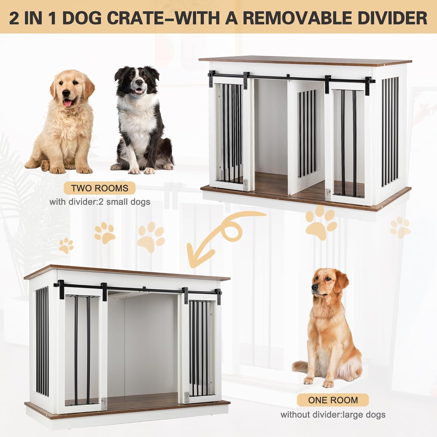 Sunseen Dog Crate Furniture with Divider, Wooden Kennel End Table, White Q35948