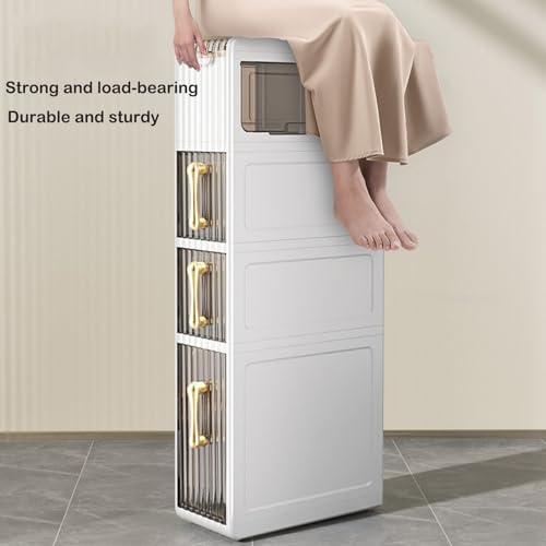 2-Tiers Narrow Bathroom Floor Storage Cabinet with Clear Drawers X658