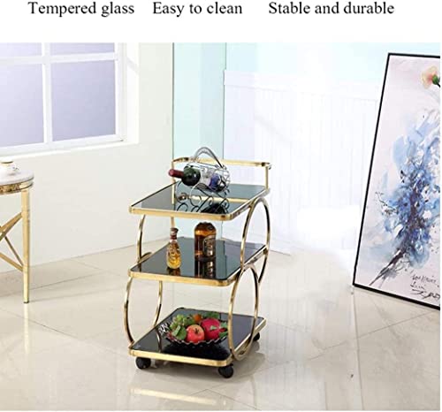 Bar Cart Rolling Kitchen Cart with Tempered Glass Wine Storage L16572