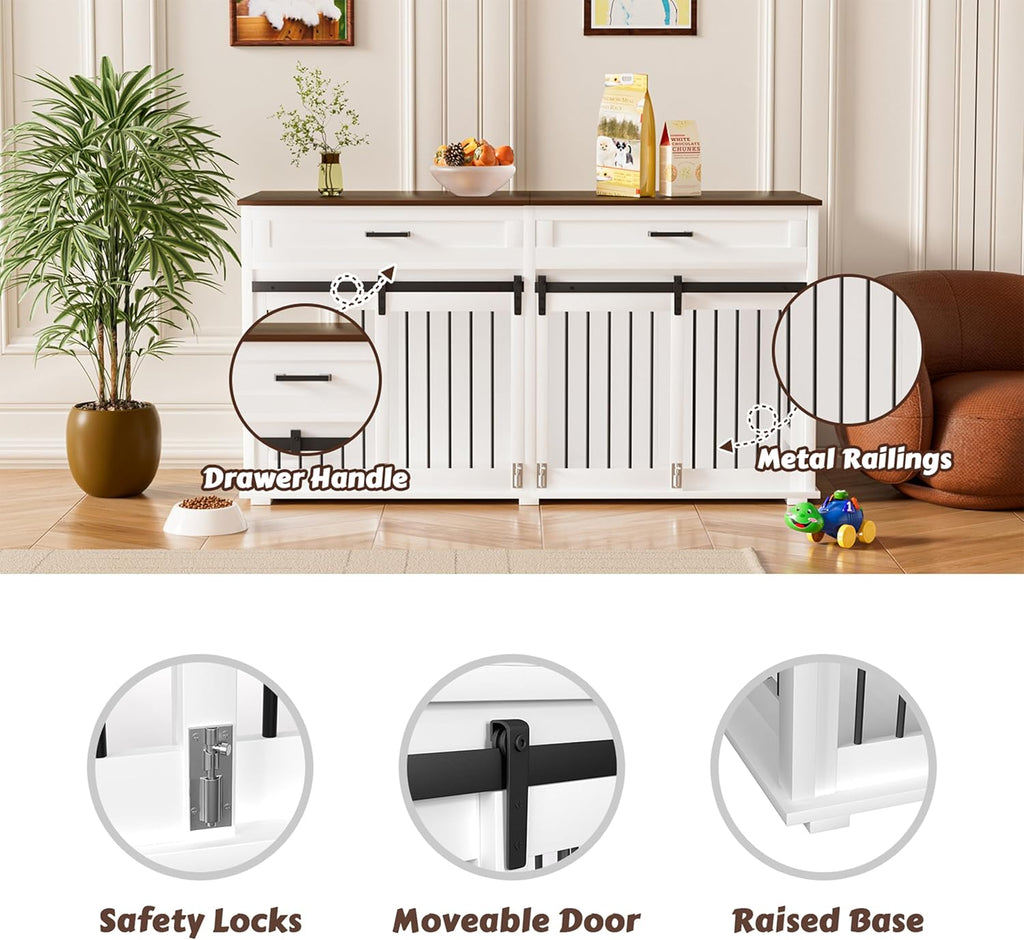 VEIKOU Dog Crate Furniture with 2 Storage Drawers, White Y141495