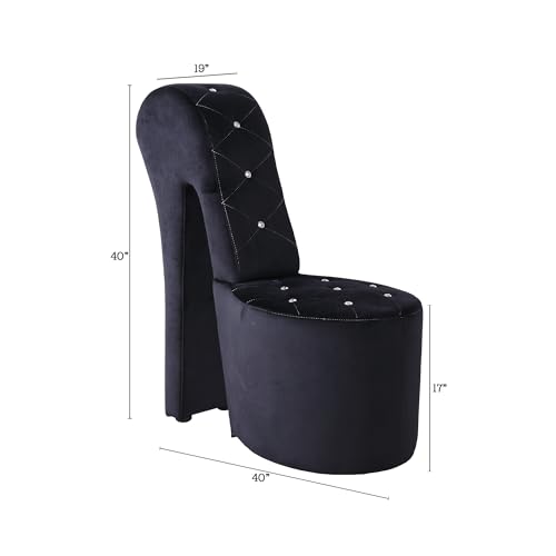 Master Furniture High Heel Velvet Shoe Chair with Crystal Studs, Black S1326