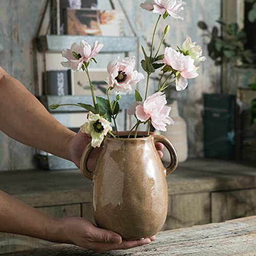 Brown Ceramic Vase with Big Handles for Home Decor U7056