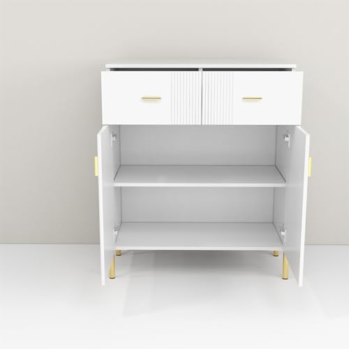 2 Door Sideboard Floor Storage Cabinet with Drawers, White L556