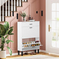Slim Shoe Cabinet with Doors Wooden Free Standing Shoe Rack with 2 Flip Drawers Modern White Shoe Storage Cabinet with Drawer for Entryway Hallway Living Room Bedroom Apartment