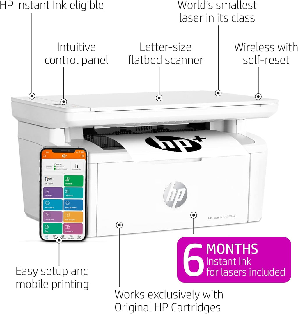 HP LaserJet MFP M140we All-in-One Wireless Black & White Printer with HP+ and 6 Months Instant Ink V3159