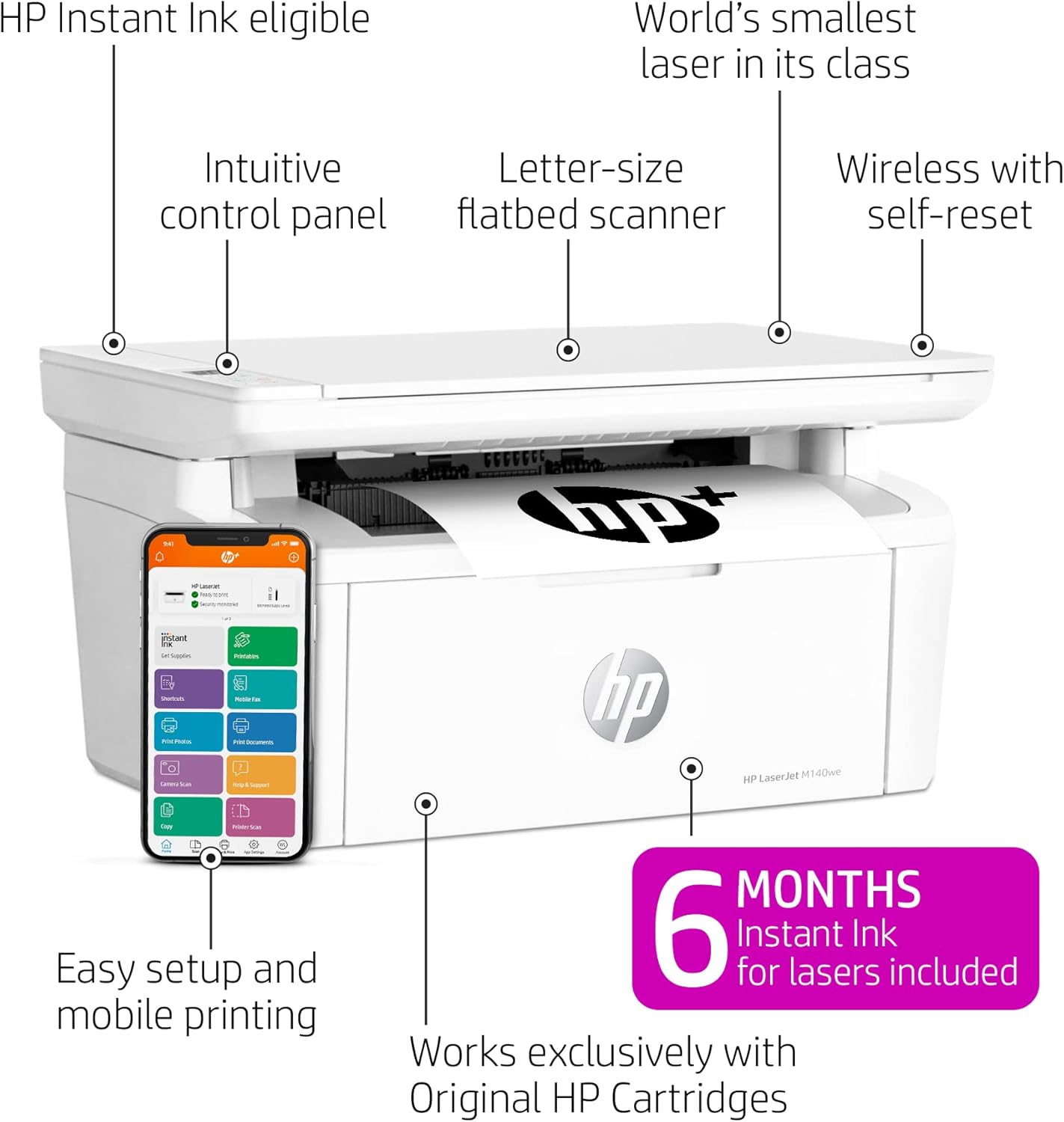 HP LaserJet MFP M140we All-in-One Wireless Black & White Printer with HP+ and 6 Months Instant Ink V3159