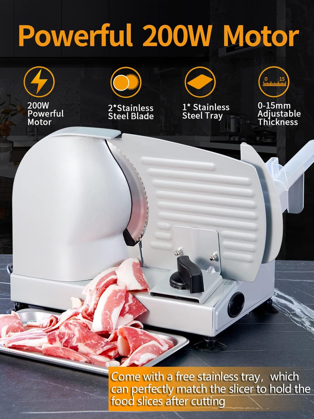 Electric Meat Slicer with 7.5" Stainless Steel Blades, Adjustable Thickness X48697