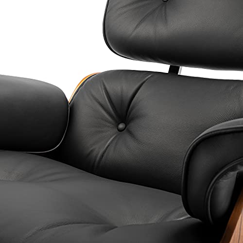 Mid Century Lounge Chair and Ottoman, Black Leather Palisander Wood C913293
