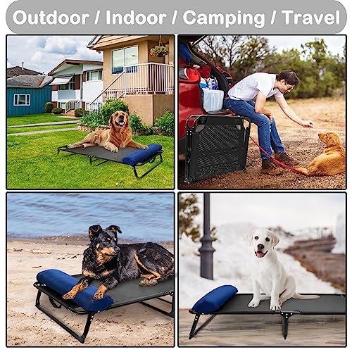 Elevated Raised Dog Bed Cot with Canopy Shade Tent & Bolster, Portable Indoor Outdoor for Small Medium Dogs T5918