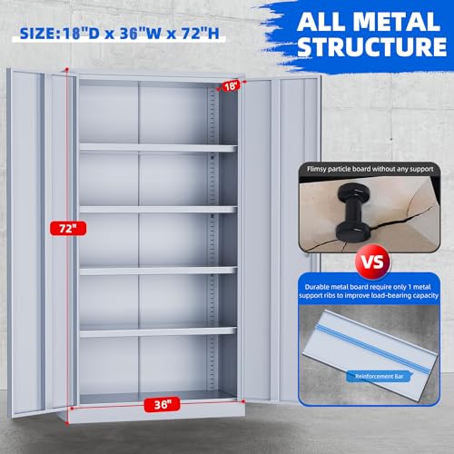 Pataku Metal Storage Cabinet with Doors and Shelves, 42" H, Black W15931