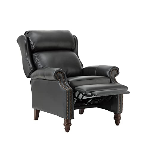 HULALA HOME Genuine Leather Wingback Push Back Recliner Chair with Solid Wood Legs W573313