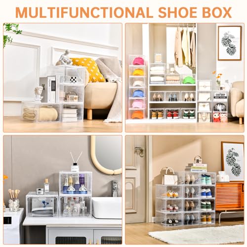 6 Pack Clear Plastic Stackable Shoe Box with Magnetic Door A851656