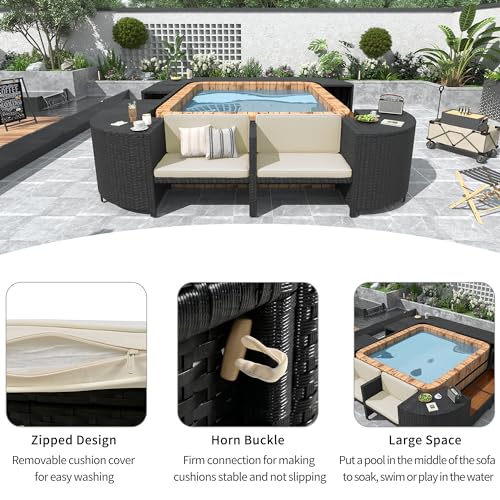 Harper & Bright Designs Outdoor Rattan Sectional Sofa Set with Storage, Cream Beige C6630