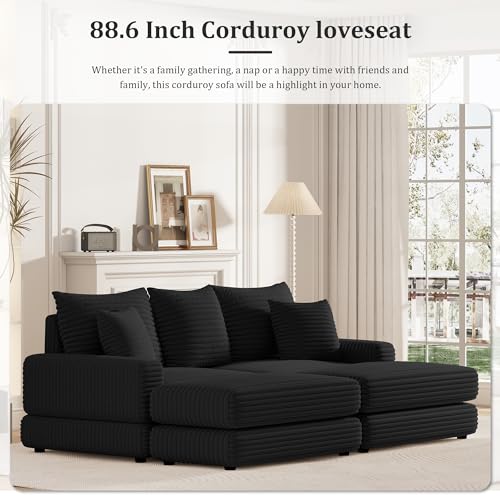 Modern Minimalist Cloud Sectional Sofa with Ottoman, Beige B675661