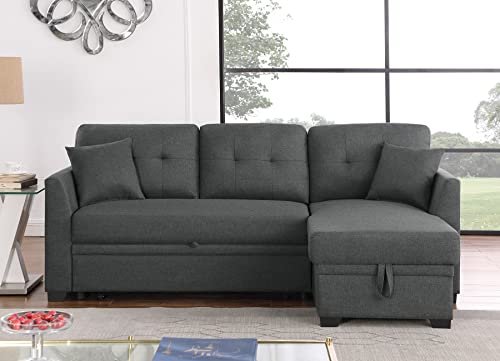 Small Sleeper Sofa Bed with Pull Out Couch and Storage, L Shaped Chaise, 81" Grey Q6546