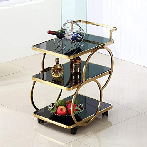 Bar Cart Rolling Kitchen Cart with Tempered Glass Wine Storage L16572