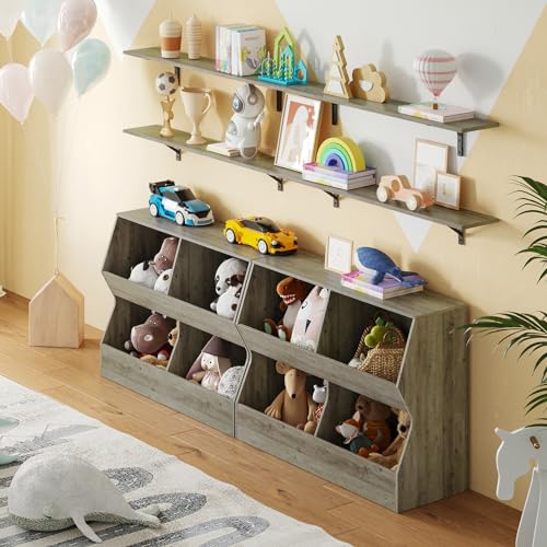 DINZI LVJ Kids Bookshelf, Wooden Toy Storage Organizer, 4 Cubby, Greige Z2289