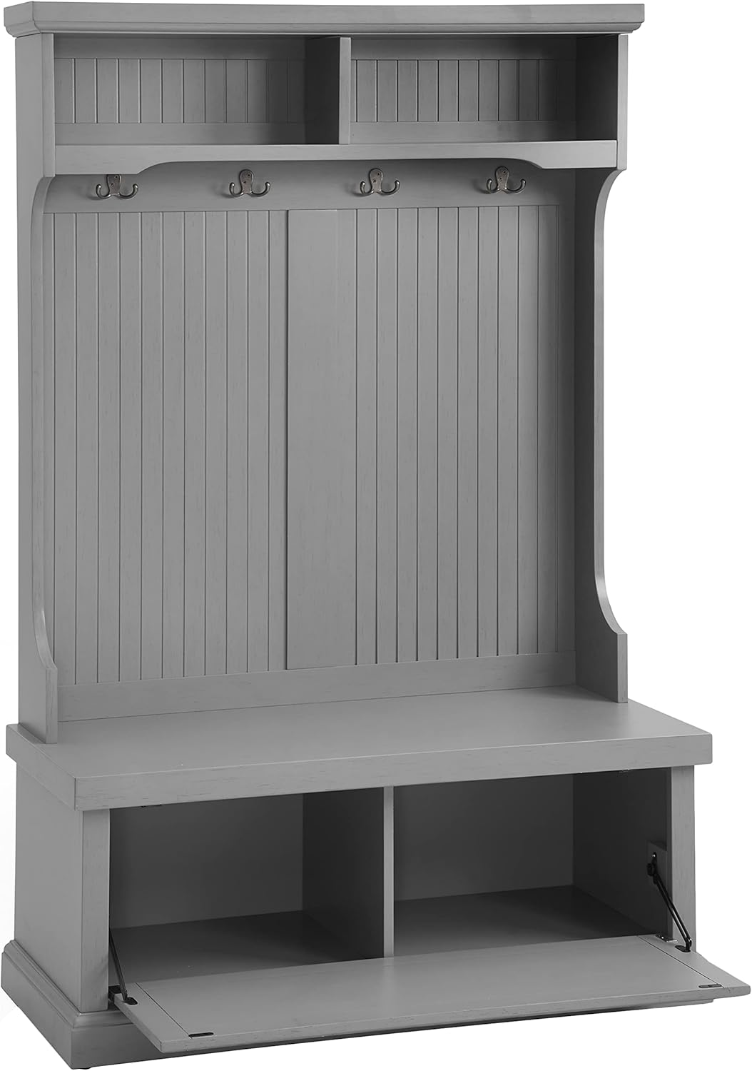 Crosley Furniture Seaside Hall Tree with Coat Rack and Shoe Cabinet, Distressed Gray B83567