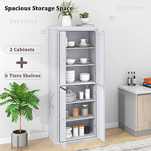 Kitchen Pantry Cabinet, 72.4-inch Tall Storage Cabinet with 4 Doors, White O355557
