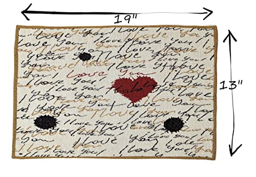 Tache Valentine Placemats Heart Placemat Beige Vintage Farmhouse Woven Tapestry Set of 4 M759